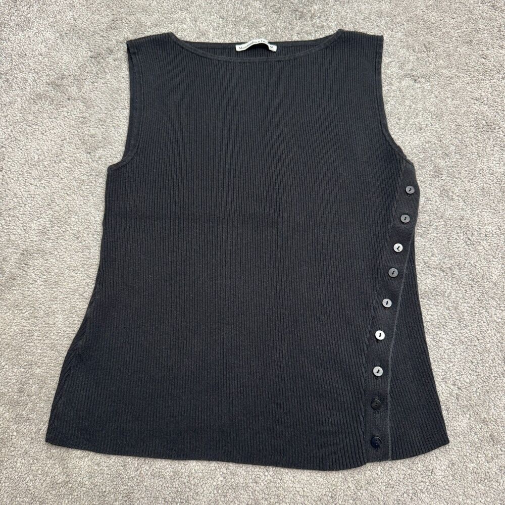 Abercrombie & Fitch Ribbed Tank Top Womens Medium Black Button Side Boat Neck